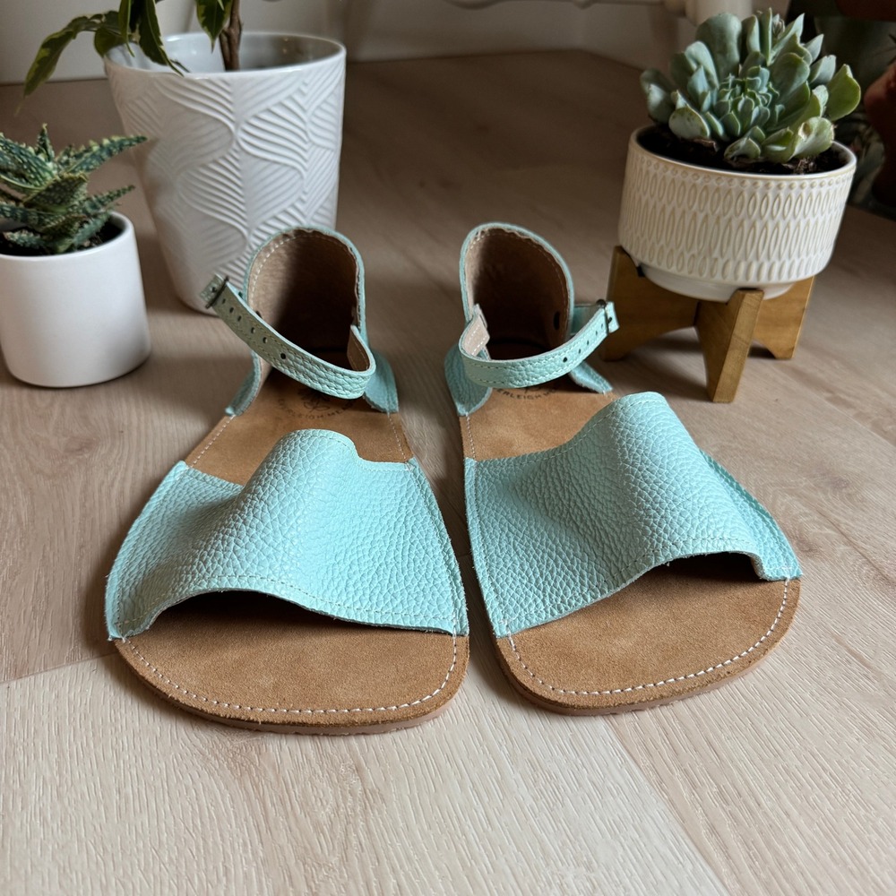 Everleigh Meadow Leather Sandals Ankle Strap Summer Shoes Light Blue 8-9 Boho - Picture 11 of 13